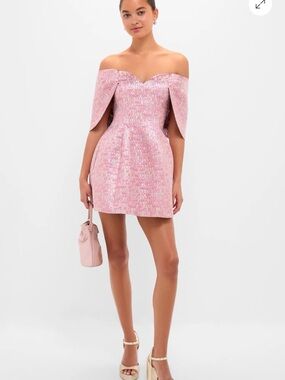 Pink Multi Jacquard Off-the-Shoulder Kara Mini Dress